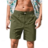 cheap Classic-Men's Shorts Linen Shorts Summer Shorts Beach Shorts Drawstring Elastic Waist Plain Comfort Breathable Short Daily Outdoor Beach Vacation Fashion Blue Black Inelastic