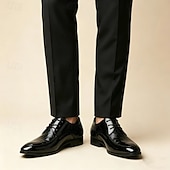 levne Derby boty-Pánské černobílé lakované oxfordské boty s geometrickým vzorem - klasické společenské boty pro formální příležitosti a svatby