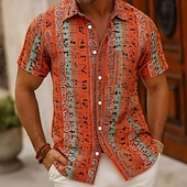 baratos Música e Guitarras-Homens Notas musicais Camisa Social camisa de botão Manga Curta Vintage retrô Diário Festival de Música Verão Primavera Aberto para a Lateral Impressão 3D camisas de colarinho Azul Roxo Laranja Verde
