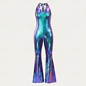 voordelige Outfits-Retro vintage Schijf Jaren '80 Jumpsuit Mouwloos Schijf Glanzend metallic Halternek Kostuum Dames muziekfestival Feest Nachtclub Volwassenen Jumpsuit Zomer
