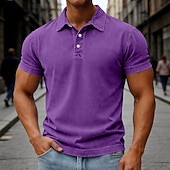 abordables Polo classique pour homme-Chemises Polo SoftFade™ pour hommes 100% coton chemise à lavage acide décontractée vacances col manches courtes mode basique uni vintage usé été printemps bleu marron foncé noir vert clair violet