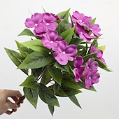 お買い得  造花-インパチェンスの造花2個セット、マルチカラーの造花鉢植え、中庭やバルコニー用の高品質装飾品、長持ちする造花、家庭や屋外の景観