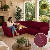 billige Reclinerdeksel-vanntett hjørne burgunder seksjonssofatrekk l-form sofatrekk stretch jacquard myk tykk u-formede undertrekk sett stue universal sklisikre hundemøbelbeskytter