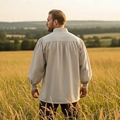  Medieval Renaissance Shirt Pirate Viking Fancy Dress Men's Viking Pirate Halloween Carnival Performance LARP Ren Faire Adults' Shirt