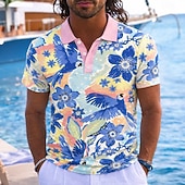preiswerte Hawaii-Poloshirt für Herren-Herren Tiermotiv Hawaiianische Polohemden Kurzarm Polo-Shirts Revers Resort Athleisure Urlaubskleidung 3D-Druck Knöpfe Frühling &amp; Sommer Blau Gelb Rosa