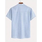 abordables Clásico-Hombre Camisa Camisa de lino Camisa de verano Camisa de playa Tiras verticales Casual Diario Azul Piscina Rosa Manga Corta Collar mandarín Verano Primavera Ropa