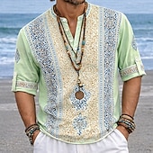 economico Modello etnico-Per uomo Etnico Floreale intricato Camicia Camicia con Bottoni Maglia Henley Manica Lunga Vintage Retrò Casuale Vacanza Matrimonio Estate Primavera Collo alla coreana Colletto Mao Stampa 3D Camicia