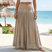 economico Gonne casual-Per donna Gonna da vacanza Bohemien Vintage Moda Etnico Maxi Vita Alta Gonne Semplice Arricciato Patchwork Foratura a caldo Micro-elastico Spiaggia Vacanza Blu Verde mela Marrone rossastro Giallo