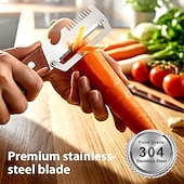 abordables Utensilios de cocina y gadgets-Pelador de verduras con mango de madera y abridor de botellas, pelador de verduras multifuncional para la cocina, utensilio de cocina para pelar frutas, calabazas, patatas, zanahorias y otras