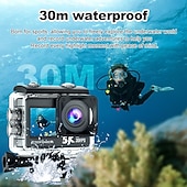 voordelige Actiecamera-5K Action Camera with Dual Touch Screen, 30FPS Ultra HD WiFi Waterproof Sports Camera, Underwater Vlog Cam with Remote Control, EIS Anti-Shake Helmet Camera for Diving, Skiing, Cycling, Travel