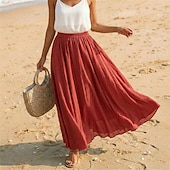 cheap Vacation Skirts-Women's Linen Blend Vacation Skirt Casual Maxi High Waist Skirts Holiday turmeric White Sky Blue Dark Green Summer