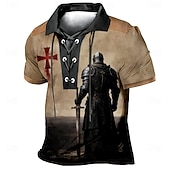 preiswerte Vintage-Poloshirt für Herren-Herren Tempelritter Poloshirts Kurzarm Polo-Shirts Revers Vintage Lässig Streetwear Alltagskleidung 3D-Druck Atmungsaktives Gewebe Frühling &amp; Sommer Braun