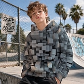 cheap Boy's 3D Vision &amp; Geometry-Boys' 3D Graphic Geometric Hoodie Pullover Long Sleeve 3D Print Summer Spring Sports Fashion Streetwear Kids 4-12 Years Hooded Casual Daily Outdoor Regular Fit