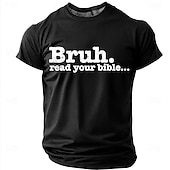  Bruh Read Your Bible Funny Christian Men's Sarcastic Religious Meme T Shirt Graphic Crew Neck Short Sleeve Church Youth Group Gift for Son Designer Clothing Apparel