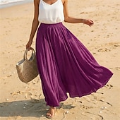cheap Vacation Skirts-Women's Linen Blend Vacation Skirt Casual Maxi High Waist Skirts Holiday turmeric White Sky Blue Dark Green Summer