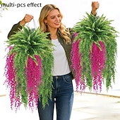 זול פרח מלאכותי-סט לתליית קיר מלאכותי של 4 שרכים ואקליפטוסים, קישוט מודרני לגינה ולפטיו, מושלם לאביב, יום האהבה, יום האם