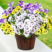 preiswerte Künstliche Blume-6/12 Bündel künstliche Stiefmütterchen für den Außenbereich, UV-beständige Seiden-Stiefmütterchen für Pflanzgefäße im Freien, für Haustür, Veranda, Garten, Terrasse, Fensterkasten, Heimdekoration (weiß/lila/gelb)