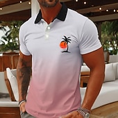 abordables Men's Hawaiian Polo-Men's Palm Tree Hawaiian Polo Shirts Short Sleeve Polo Shirts Collared Shirts Casual Resort Athleisure Vacation Wear 3D Print Buttons Breathable Mesh Spring &amp; Summer Blue Pink Green