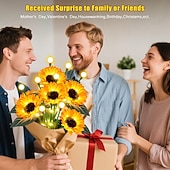  Lot de 4 lampes solaires LED tournesol étanches pour jardin, à piquer, idéales pour décorer allées, pelouses, terrasses et autres espaces extérieurs. Parfaites pour les fêtes, les anniversaires et