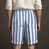 baratos Feriado-Homens Calção Shorts de linho Shorts de verão Shorts de praia Bolsos Cintura elástica Listrado Conforto Respirável Comprimento do joelho Ao ar livre Praia Feriado Férias Azul Rosa Sem Elasticidade