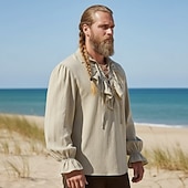  Средневековый Эпоха возрождения Рубашка Длинные рукава  Пираты Викинг Маскарадный костюм Муж. Викинг Пираты Хэллоуин Карнавал Выступление РИЖД Рен Фэйр Взрослые Рубашка