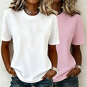  Γυναικείο T-Shirt 100% Βαμβάκι Βασικό Κλασικό Μοντέρνο Κοντό Μανίκι Στρόγγυλη Λαιμόκοψη Κανονικές Μπλούζες Καθημερινές Έξοδος Μαύρο/Κόκκινο Λευκό+Ρόζ Λευκό/Μαύρο Πράσινο/Μπλε Λευκό+Πορτοκαλί