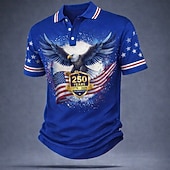 cheap Patriotic 250 Polos-4th of July 2026 250th Men's American US Flag Polo Shirts Short Sleeve Polo Shirts Collared Shirts Casual Streetwear Athleisure Buttons Breathable Mesh Spring &amp; Summer Blue Red Gray