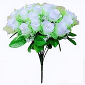 baratos Flor artificial-Arranjo requintado de rosas artificiais para lápides, ideal para o Dia da Memória, funerais e cemitérios, expressando condolências e despedidas a familiares e amigos.