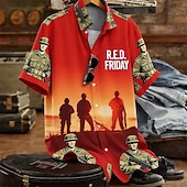  Men's Camouflage Military Veterans Shirt Summer Shirt Button Up Shirt Short Sleeve Vintage Retro Patriotic Outdoor Holiday Summer Spring Turndown 3D Print Collared Shirts Orange red Red 1 Red