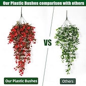 preiswerte Künstliche Pflanzen &amp; Grünpflanzen-4 künstliche grüne Kunststoffblumen, künstliche Hängepflanzenranken, UV-beständig, geeignet für die Dekoration von Haus- und Gartenwänden, Büros, Hochzeiten, Partys und Hängekörben.