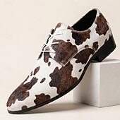お買い得  ダービーシューズ-メンズ牛柄レースアップオックスフォードドレスシューズ、ポインテッドトゥ、ファッショナブルなフォーマルシューズ。トレンディな男性向け、結婚式、舞台公演、パーティー、特別なイベントに最適。