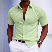 baratos Camisas casuais inteligentes masculinas-Homens Camisa Social Camisa casual Camisa de algodão camisa de botão Preto Amarelo Verde Claro Rosa Roxo Manga Curta Listrado Colarinho de Camisa Casual Diário Bolso frontal Roupa Elegante Moda Casual