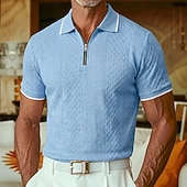 economico Polo Classico da Uomo-Per uomo Polo con zip Testurizzato Casuale Ferie Bavero Zip a un quarto Manica Corta Moda Essenziale Semplice Jacquard Zip a un quarto Primavera &amp; Estate Estate Primavera Vestibilità regolare Blu