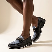 baratos Mocassins casuais-Mocassins masculinos pretos xadrez trançados, com detalhe metálico, estilo slip-on, ideais para ocasiões formais como casamentos, escritório, banquetes, festas e eventos corporativos.