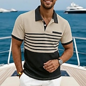cheap Men's Classic Polo-Men's Golf Shirt Waffle Knit Polo Shirt Casual Business Classic Short Sleeve Fashion Modern Solid Color Striped Buttons Summer Spring Regular Fit White Royal Blue Green Khaki Gray Golf Shirt