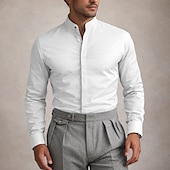baratos camisas masculinas não de ferro-Homens Camisa Social Saia Camisa não de ferro Tecido Diário O negócio Amarelo Claro Azul Claro Preto Branco Manga Longa colarinho do vovô Todas as Estações Roupa