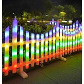 voordelige Pathway Lights &amp; Lanterns-Witte schutting met zonneverlichting voor de tuin, tuinafscheiding met zonneverlichting en afstandsbediening, decoratieve mini-hekwerkjes voor een klein bloemenpad, boom, erf of huisdierafscheiding.