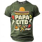  Men's Papacito Mexican Sombrero Cinco De Mayo Fiesta Funny Father's Day T Shirt Graphic Casual Short Sleeve Olive Green Chili Pepper Avocado Maracas Gift Designer Clothing Apparel S M L XL XXL XXXL