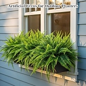 رخيصةأون نباتات صناعية وخضرة-١٠ قطع من السرخس الصناعي - سرخس صناعي للزراعة الخارجية - سرخس صناعي لتزيين أحواض الزهور الخارجية الكبيرة - نباتات صناعية من نوع سرخس بوسطن لتزيين الشرفة