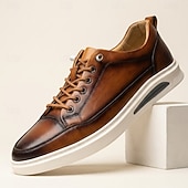 preiswerte Premium Leder Sneaker-Men's Blue Genuine Leather Casual Sneakers Lace-Up Lightweight Comfort Walking Shoes for Daily Wear, Travel, Commuting, Weekend Outings and Smart Casual Style