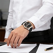 baratos Relógios Quartz-Relógio masculino de quartzo para negócios - relógio de pulso social com pulseira de couro e bisel em ouro rosa, relógio analógico luminoso com dia e data, relógio minimalista à prova d'água para