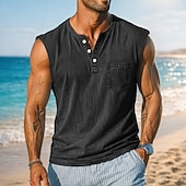 levne Tílka na cvičení-SoftFade™ Pánský tank top vesta podkošile bez rukávů košile bez rukávů Henley léto jednobarevné základní kapsa knoflíky volný dovolená street fialová tričko pro muže