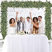 levne Umělé rostliny a zeleň-Girlanda z eukalyptových listů, umělý hedvábný list, stříbrný dolar, umělá zeleň, falešná závěsná girlanda z eukalyptových listů na stůl, svatební hostinu, interiér, exteriér, zeď, plášť, pokoj,