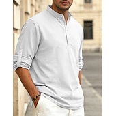 preiswerte Lässiges Henley-T-Shirt-Herren T Shirt Waffel-Henley-Hemd Henley Hemd Langarmshirt Langarm Henley Sommer Frühling Einfach Mode Streetwear Freizeit Knöpfe Lässig Täglich Urlaub Blau Schwarz Weiß Top T-Shirt für Herren