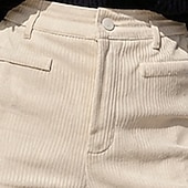 baratos Calças de perna reta-Women's Trousers Corduroy Pants Casual Pants Summer Pants Vacation Fashion Casual Daily Full Length High Waist Solid Color Plain Comfort Soft Breathable Inelastic Daily Outdoor Streetwear Apricot