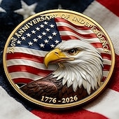  Monedă comemorativă aniversară de 250 de ani a SUA – design cu vultur patriotic și steag american, monedă de colecție aurie și argintie pentru Ziua Independenței, veterani și colecționari de istorie a SUA