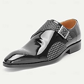 economico Scarpe Eleganti Classiche-Scarpe eleganti da uomo di alta qualità in vera pelle verniciata nera con fibbia, pannello testurizzato, calzature formali di lusso per uomini d'affari, matrimoni, ufficio, banchetti e abbigliamento serale sofisticato.