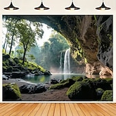 ieftine Tapiserie Pereți-Paradis tropical, cascadă, piscină, palmieri, peisaj natural, tapiserie de perete, fundal textil mare, pentru living, dormitor, cămin, birou, decor de perete, artă murală