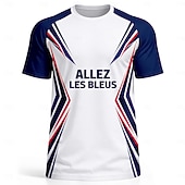  Men's Soccer Jersey Shirt White France Style Fan Tee Breathable Mesh Athletic Top "Allez Les Bleus" Graphic Quick Dry Performance Shirt UPF50+ Tournament Game Day