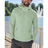 お買い得  ランニングジャケット-男性用 ソリッド ランニングジャケット アウトドアジャケット フード付きジャケット 夏 春 秋 ポケット フルジップ 長袖 日焼け防止 防風 UVプロテクション ライトウェイト 高通気性 釣り ハイキング ランニング ブルー アメジスト 蛍光グリーン スポーツウェア アクティブウェア